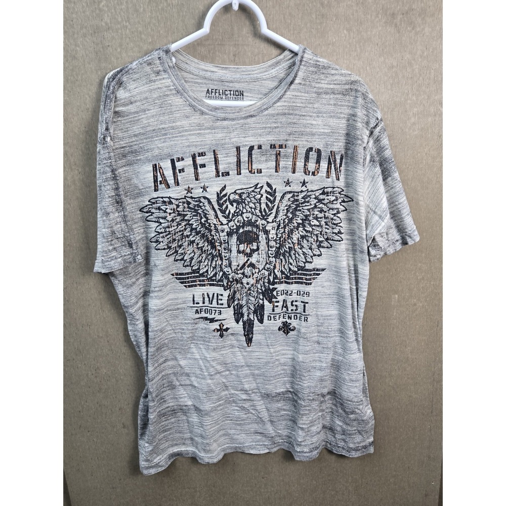 Affliction Freedom‎ Defender Live Fast Shirt Mens 2XL Gray Graphic Tee
